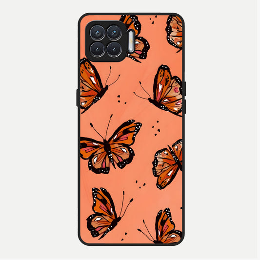  Coral Wing Butterfly Glass Case For Oppo F17 back cover – full design glossy printed glass finish