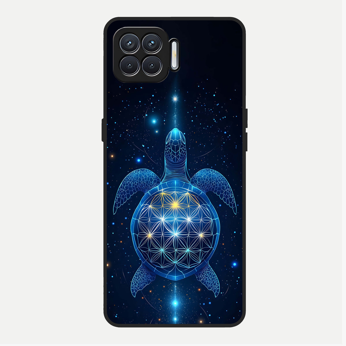  Crimson Blue Turtle Glass Case For Oppo F17 back cover – full design glossy printed glass finish