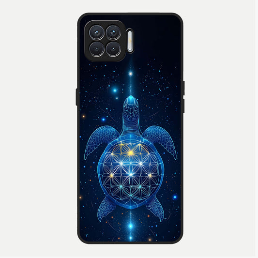 Crimson Blue Turtle Glass Case For Oppo F17 back cover – full design glossy printed glass finish