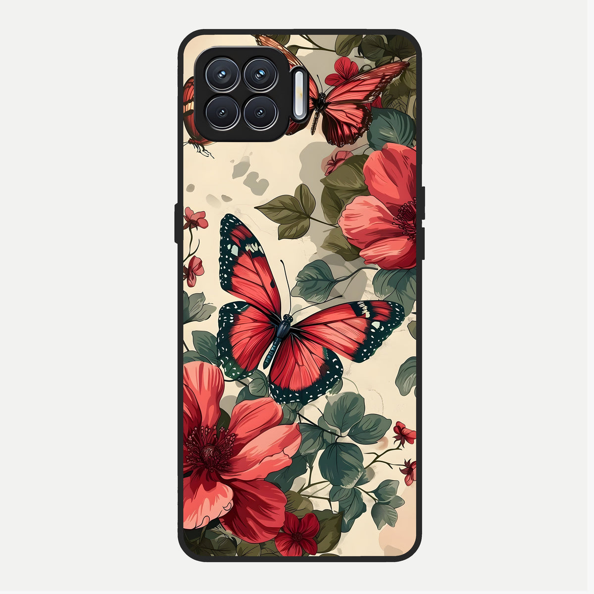  Crimson Butterfly Garden Glass Case For Oppo F17 back cover – full design glossy printed glass finish