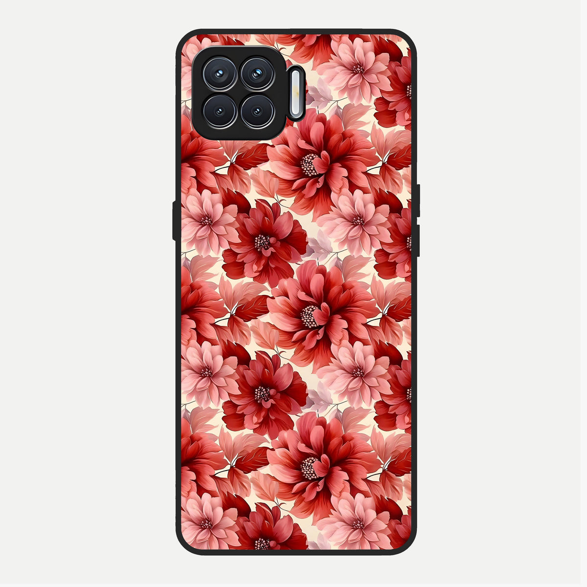  Crimson Love Petals Glass Case For Oppo F17 back cover – full design glossy printed glass finish