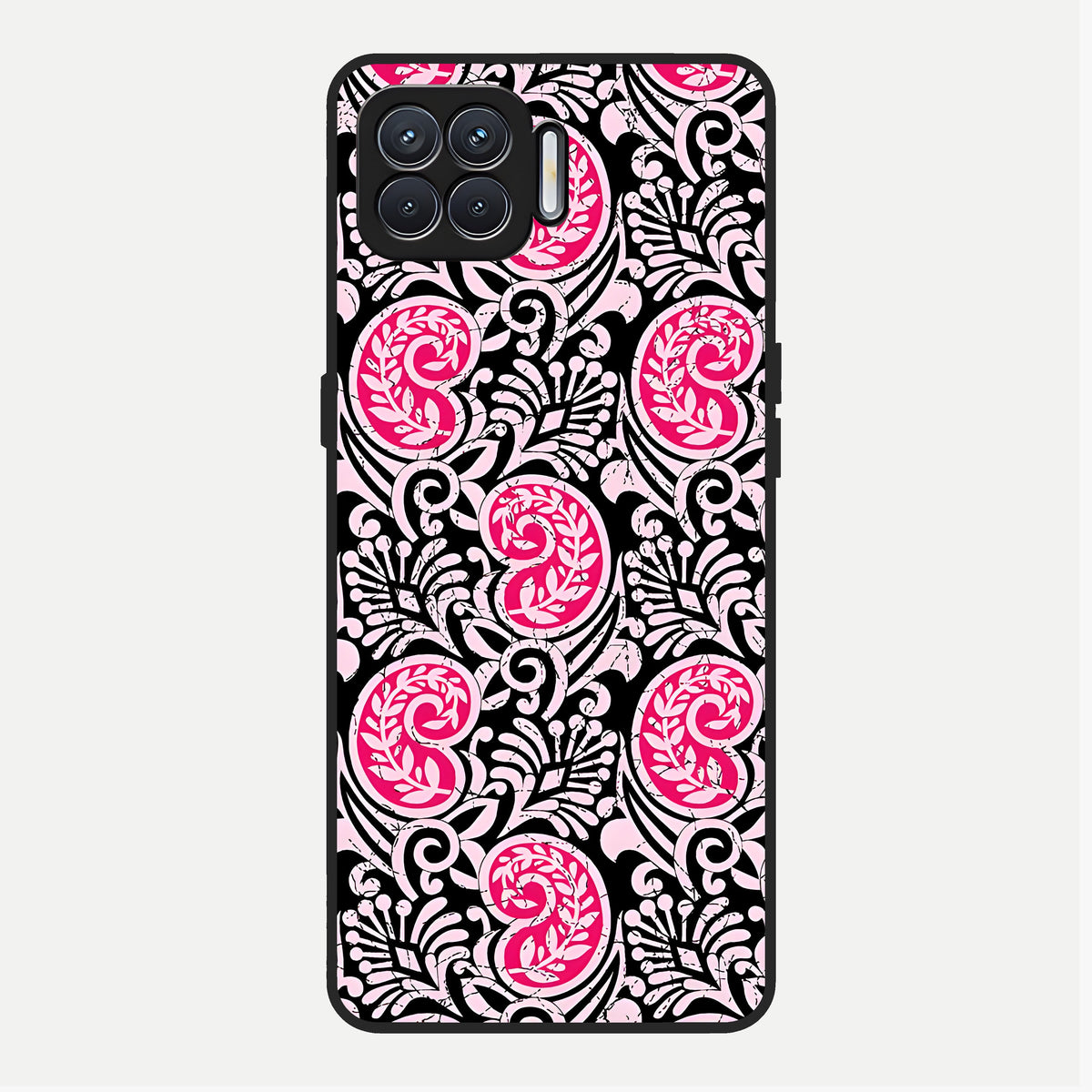  Crimson Paisley Charm Glass Case For Oppo F17 back cover – full design glossy printed glass finish