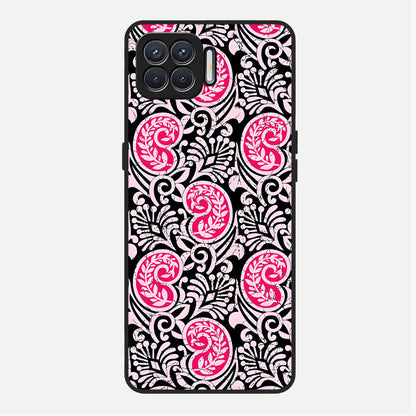 Crimson Paisley Charm Glass Case For Oppo F17 back cover – full design glossy printed glass finish