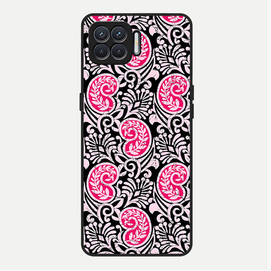  Crimson Paisley Charm Glass Case For Oppo F17 back cover – full design glossy printed glass finish