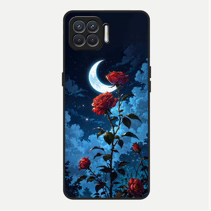 Crimson Rose Moon Glass Case For Oppo F17 back cover – full design glossy printed glass finish