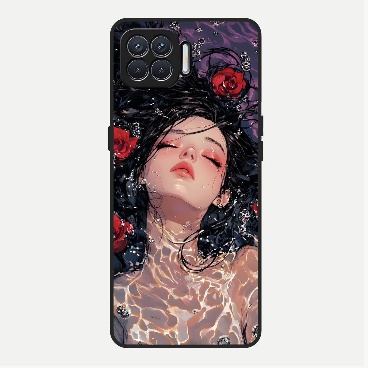  Crimson Rose Serenity Glass Case For Oppo F17 back cover – full design glossy printed glass finish