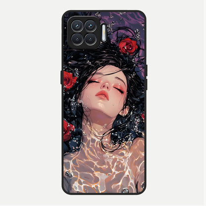  Crimson Rose Serenity Glass Case For Oppo F17 back cover – full design glossy printed glass finish