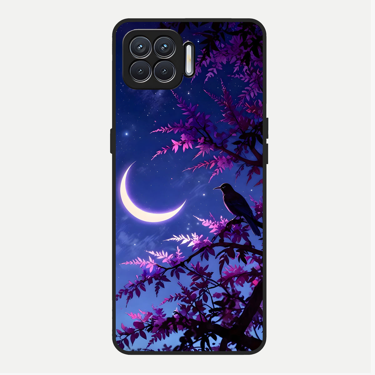 Crow And Moon Scenery Glass Case For Oppo F17 back cover – full design glossy printed glass finish