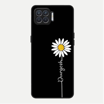  Custom Name White Flower Glass Case For Oppo F17 back cover – full design glossy printed glass finish
