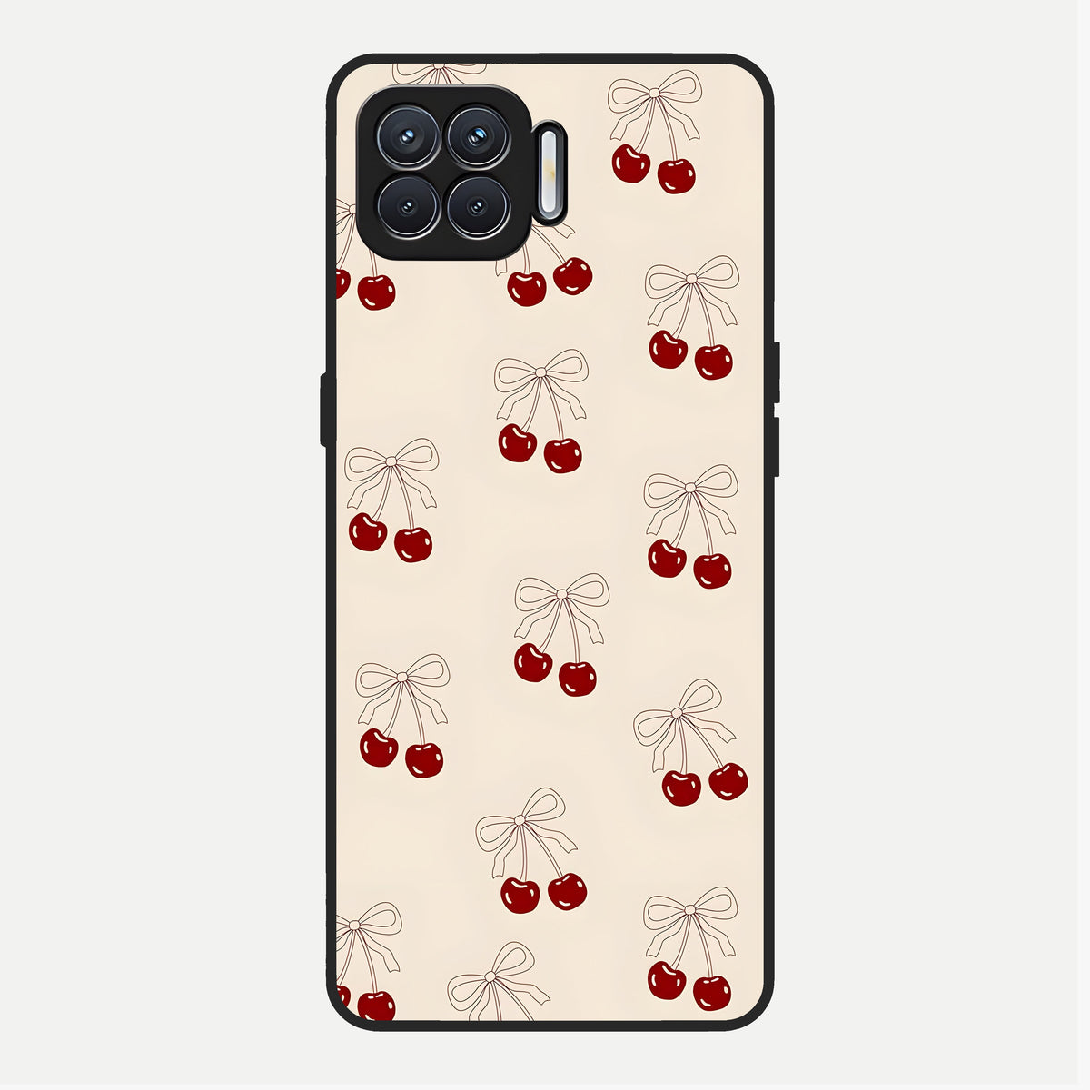  Cute Cherry Pattern Glass Case For Oppo F17 back cover – full design glossy printed glass finish