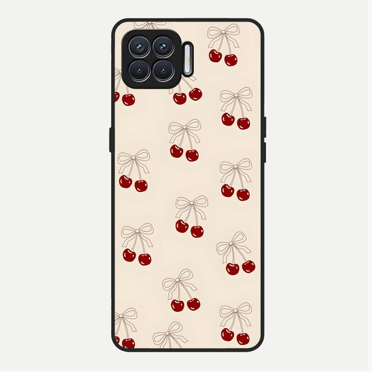 Cute Cherry Pattern Glass Case For Oppo F17 back cover – full design glossy printed glass finish