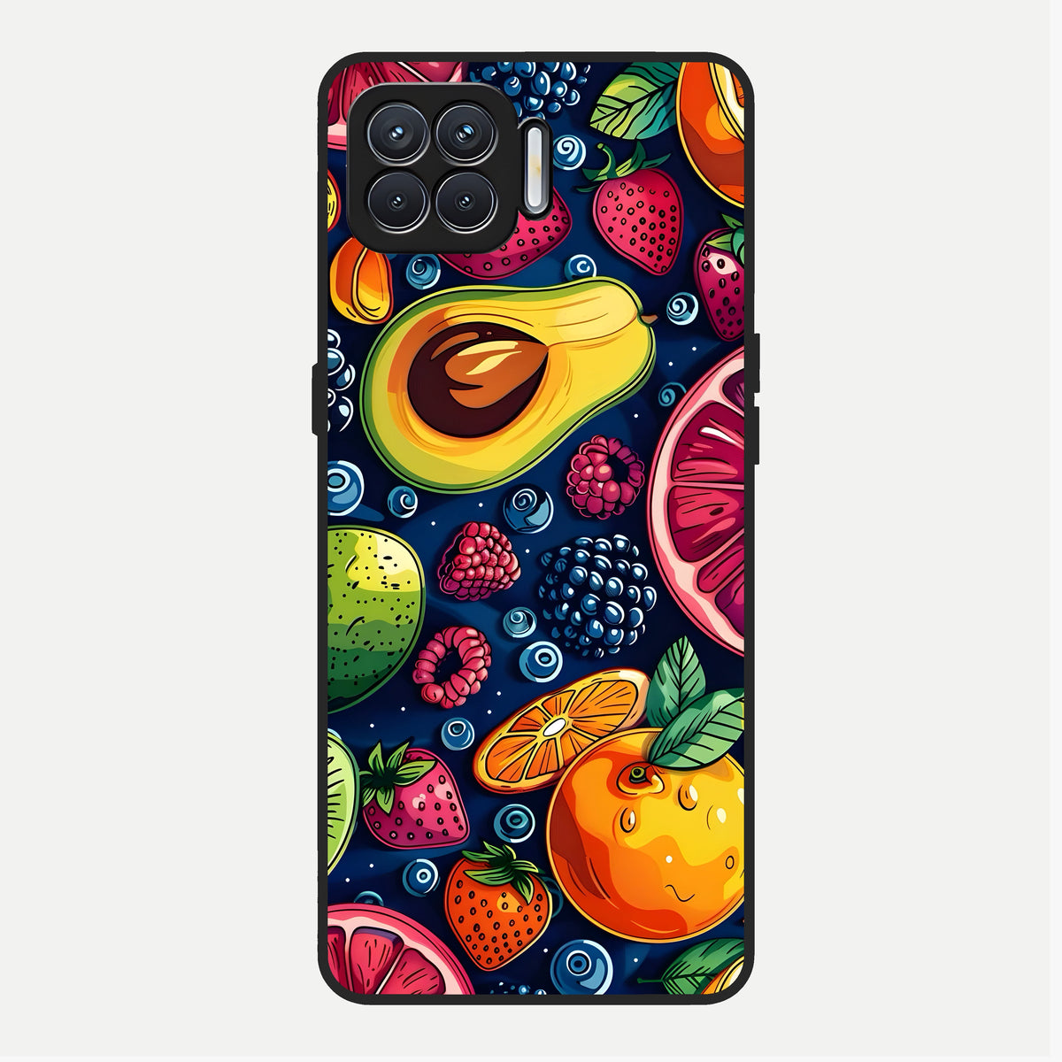  Cute Fruits Art Glass Case For Oppo F17 back cover – full design glossy printed glass finish