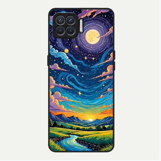  Dreamy Night Landscape Glass Case For Oppo F17 back cover – full design glossy printed glass finish