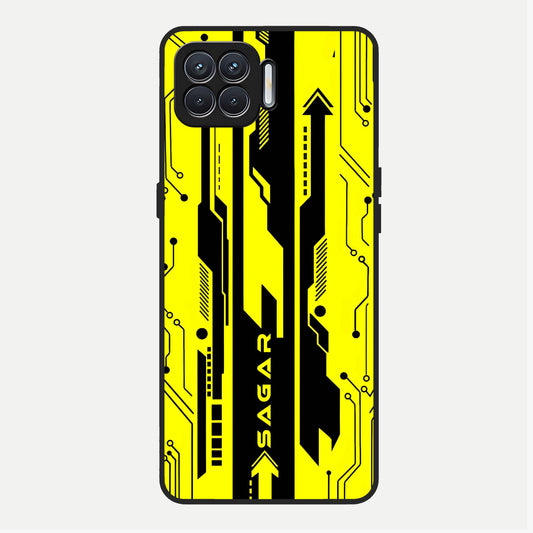  Electric Pulse CYBERPUNK Custom Name Glass Case For Oppo F17 back cover – full design glossy printed glass finish