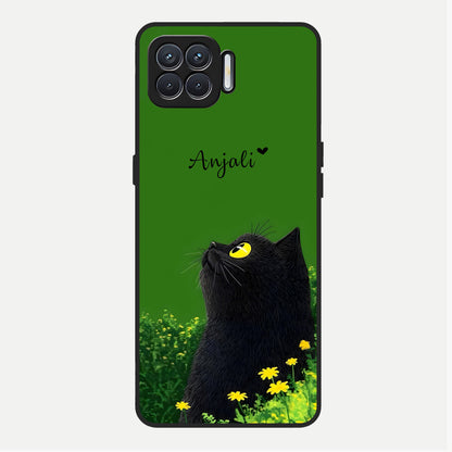 Emerald Cat Custom Name Glass Case For Oppo F17 back cover – full design glossy printed glass finish