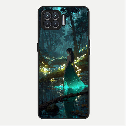  Enchanted Forest Glow Glass Case For Oppo F17 back cover – full design glossy printed glass finish