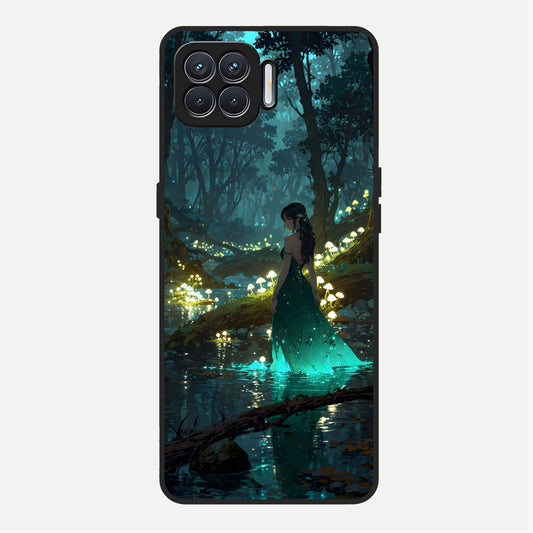  Enchanted Forest Glow Glass Case For Oppo F17 back cover – full design glossy printed glass finish