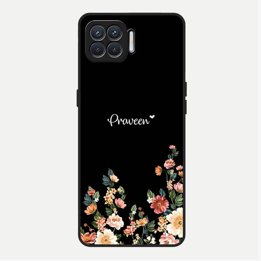  Floral Design Personalized Custom Name Glass Case For Oppo F17 back cover – full design glossy printed glass finish