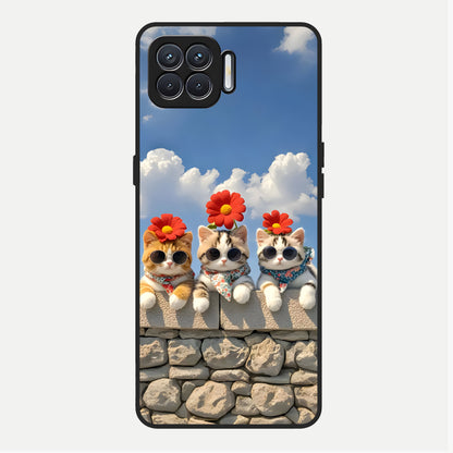  Floral Kitty Squad Glass Case For Oppo F17 back cover – full design glossy printed glass finish
