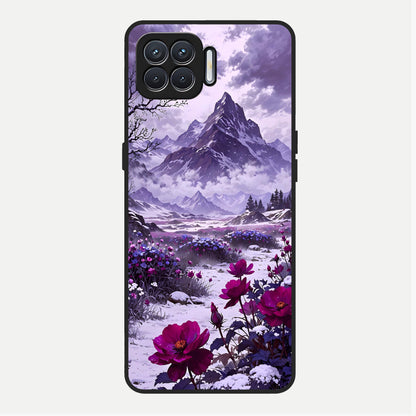  Flower Mountain View Glass Case For Oppo F17 back cover – full design glossy printed glass finish