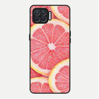  Glitter Grapefruit Glass Case For Oppo F17 back cover – full design glossy printed glass finish