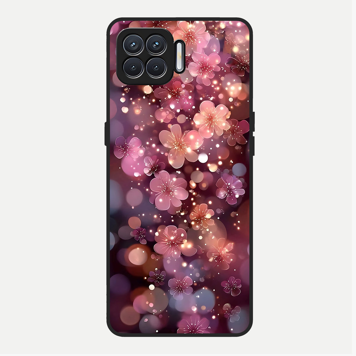  Glowing Petal Bliss Glass Case For Oppo F17 back cover – full design glossy printed glass finish