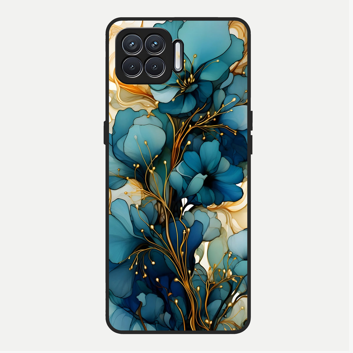  Golden Bloom Symphony Glass Case For Oppo F17 back cover – full design glossy printed glass finish