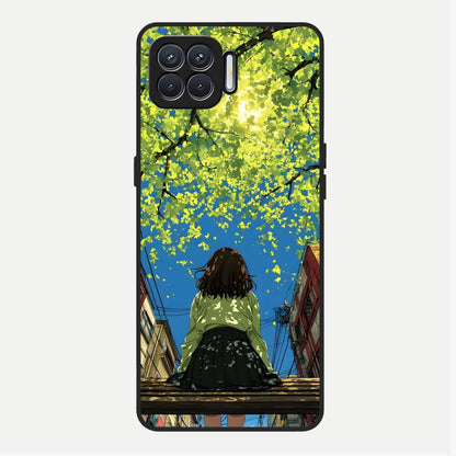  Golden Leaves Glow Glass Case For Oppo F17 back cover – full design glossy printed glass finish