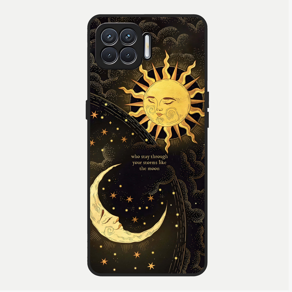  Golden Lunar Love Glass Case For Oppo F17 back cover – full design glossy printed glass finish