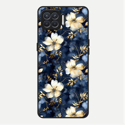  Golden Midnight Bloom Glass Case For Oppo F17 back cover – full design glossy printed glass finish