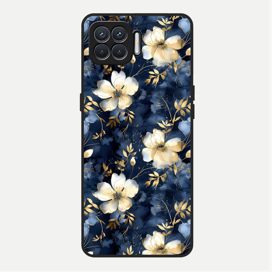  Golden Midnight Bloom Glass Case For Oppo F17 back cover – full design glossy printed glass finish