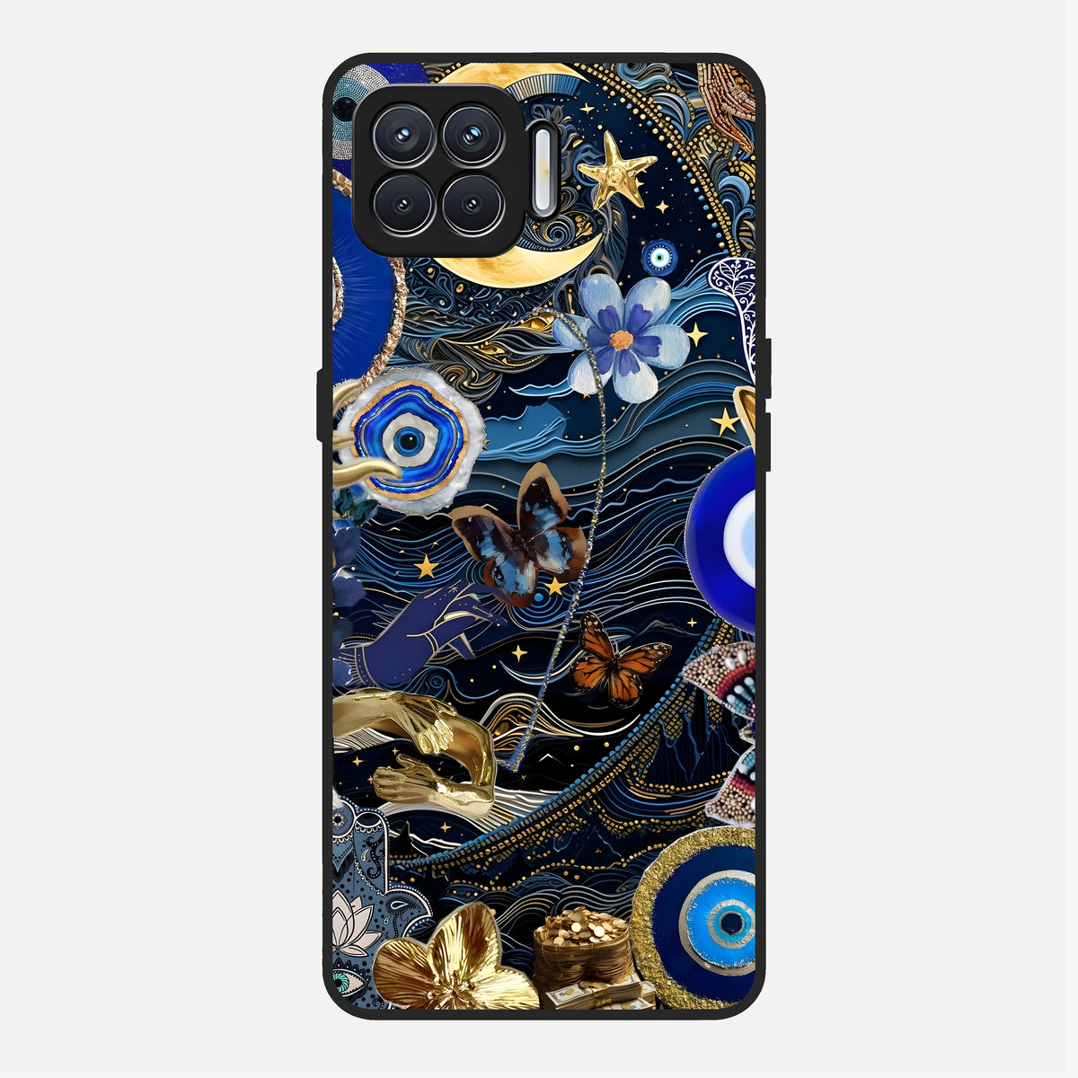  Golden Moon Magic Glass Case For Oppo F17 back cover – full design glossy printed glass finish