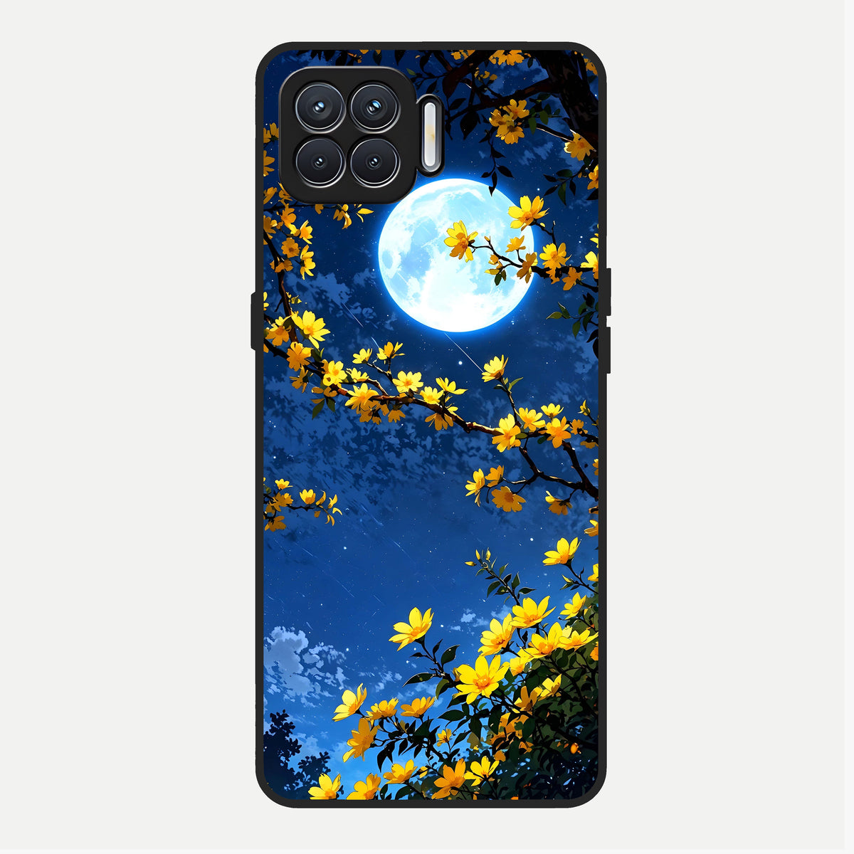  Golden Night Glow Glass Case For Oppo F17 back cover – full design glossy printed glass finish
