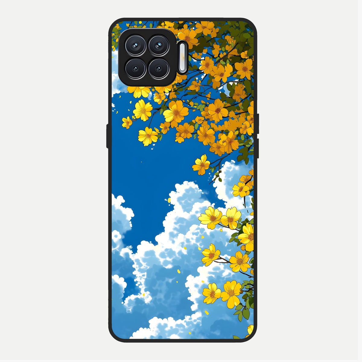  Golden Petal Sky Glass Case For Oppo F17 back cover – full design glossy printed glass finish