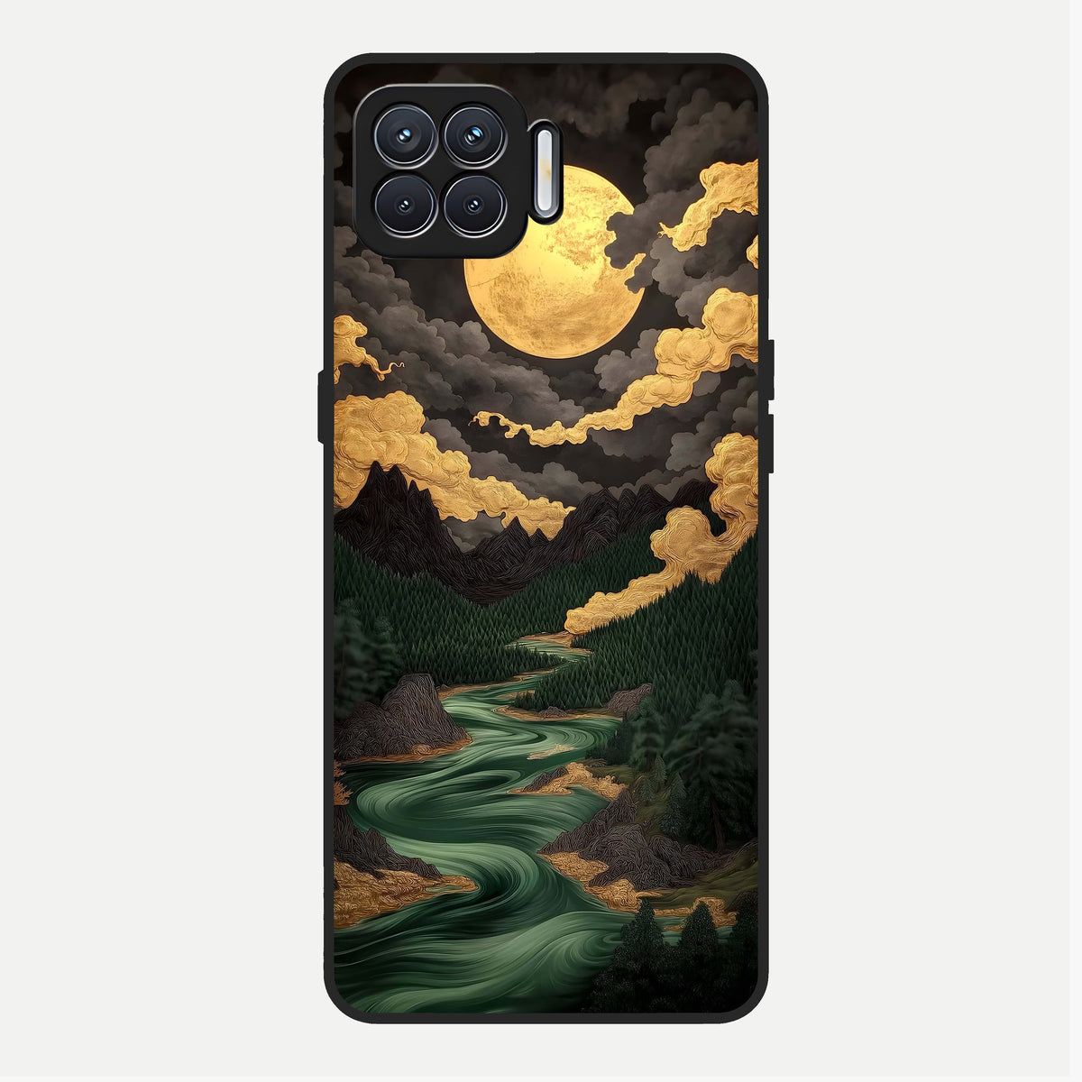  Golden River Moon Glass Case For Oppo F17 back cover – full design glossy printed glass finish