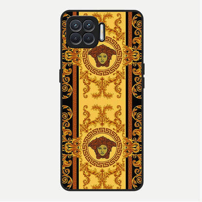  Golden Royal Heritage Glass Case For Oppo F17 back cover – full design glossy printed glass finish