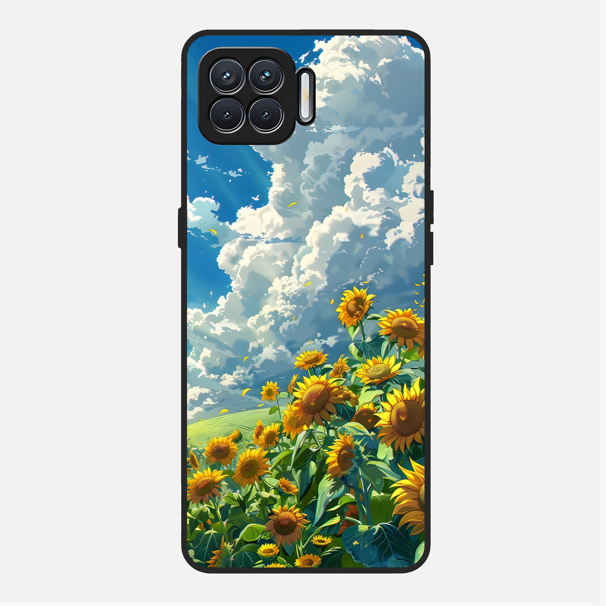  Golden Sun Glory Glass Case For Oppo F17 back cover – full design glossy printed glass finish