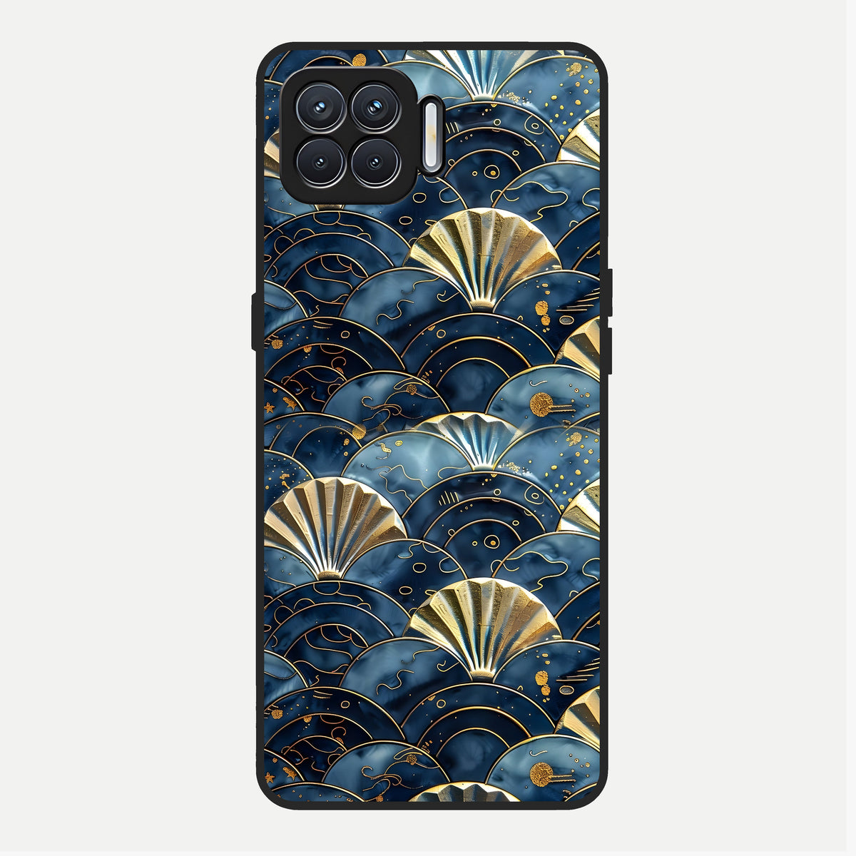  Golden Wave Luxe Glass Case For Oppo F17 back cover – full design glossy printed glass finish