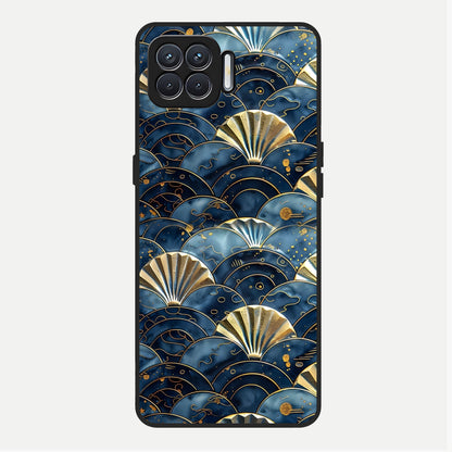  Golden Wave Luxe Glass Case For Oppo F17 back cover – full design glossy printed glass finish