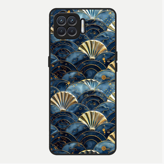  Golden Wave Luxe Glass Case For Oppo F17 back cover – full design glossy printed glass finish