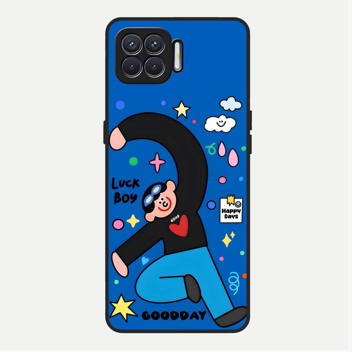  Happy Luck Vibe Glass Case For Oppo F17 back cover – full design glossy printed glass finish