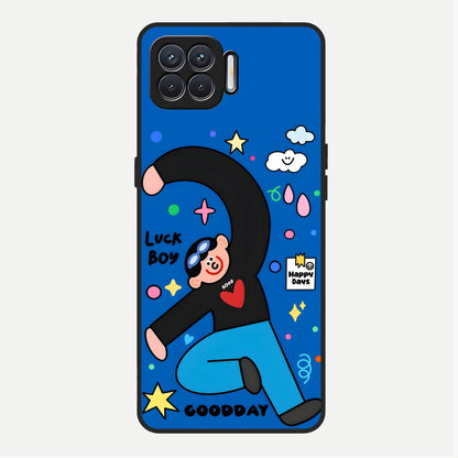  Happy Luck Vibe Glass Case For Oppo F17 back cover – full design glossy printed glass finish