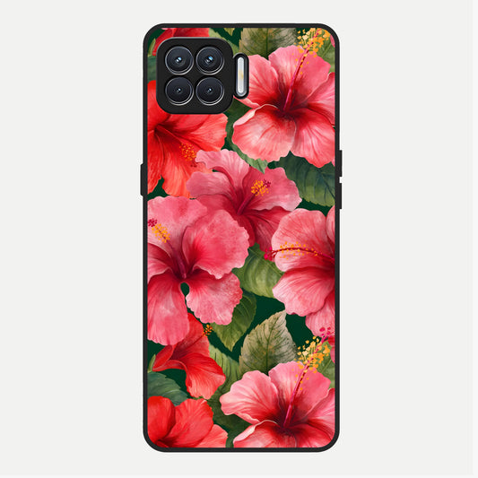  Hibiscus Pattern Glass Case For Oppo F17 back cover – full design glossy printed glass finish