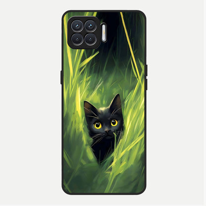  Hidden Cat Whisper Glass Case For Oppo F17 back cover – full design glossy printed glass finish