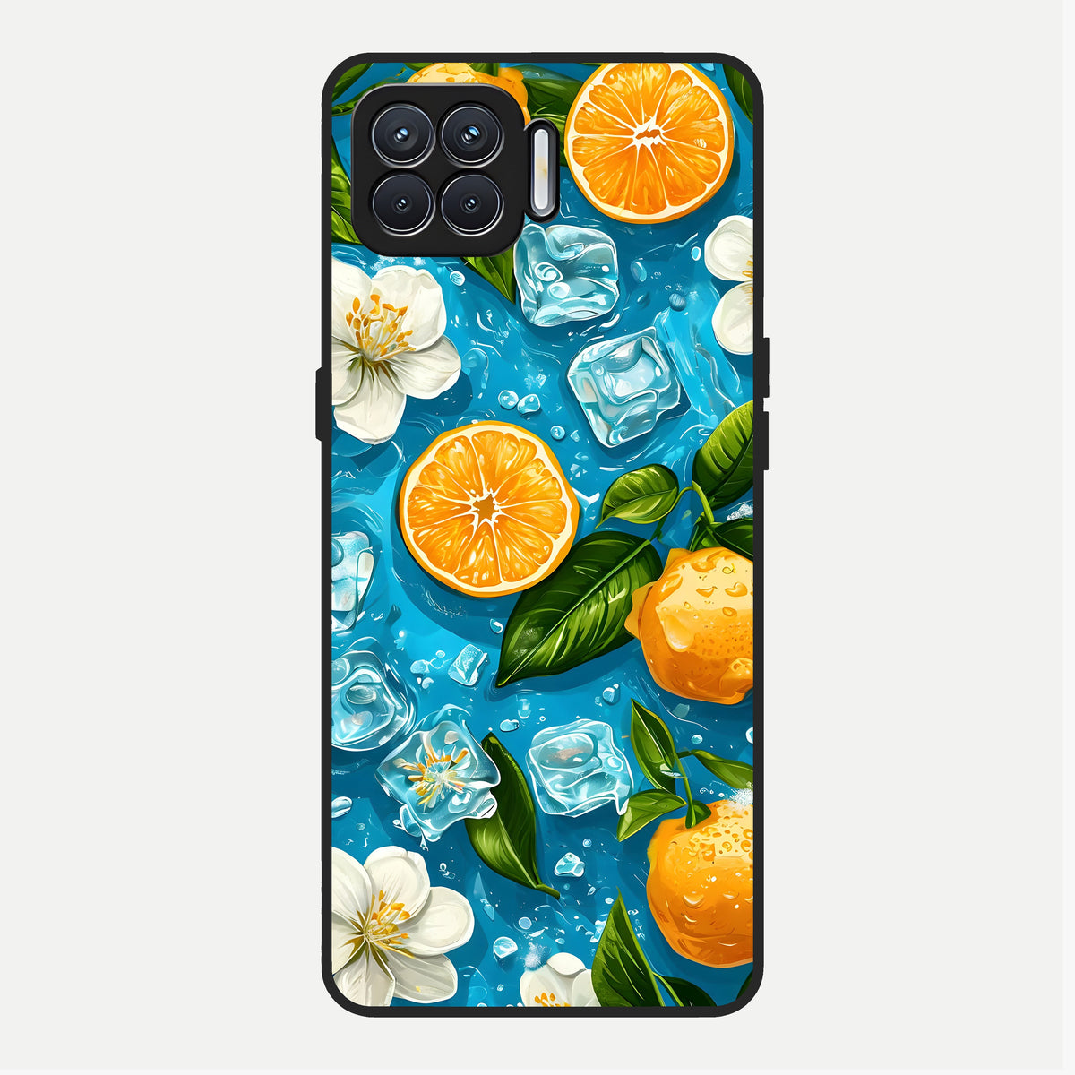  Ice Cube With Orange Glass Case For Oppo F17 back cover – full design glossy printed glass finish
