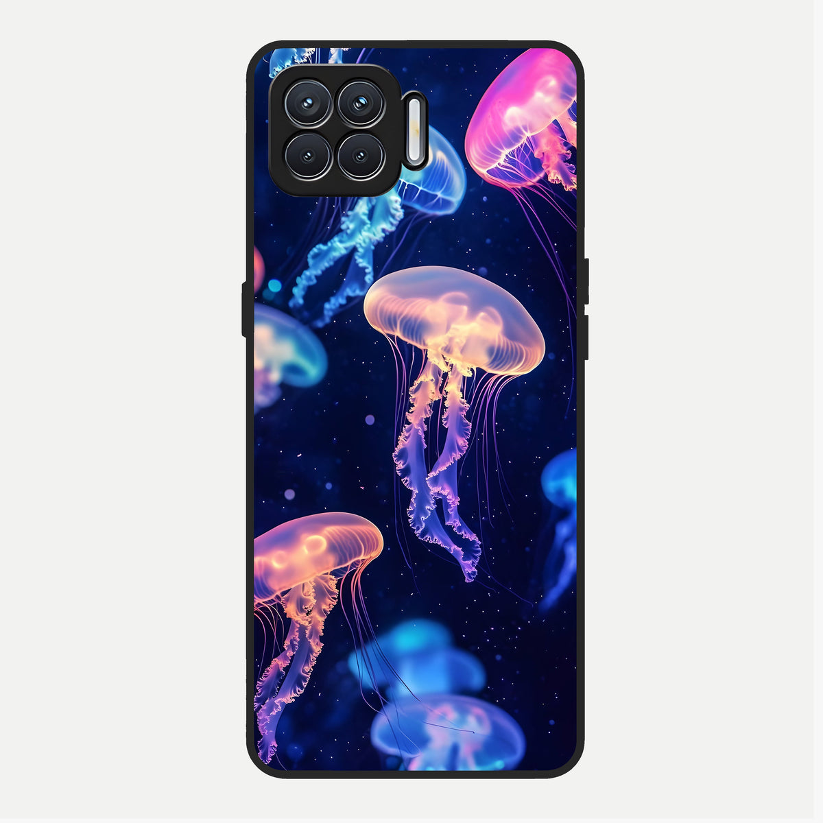  Jellyfish Pattern Glass Case For Oppo F17 back cover – full design glossy printed glass finish