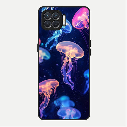  Jellyfish Pattern Glass Case For Oppo F17 back cover – full design glossy printed glass finish