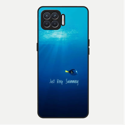  Just Keep Swimming Glass Case For Oppo F17 back cover – full design glossy printed glass finish