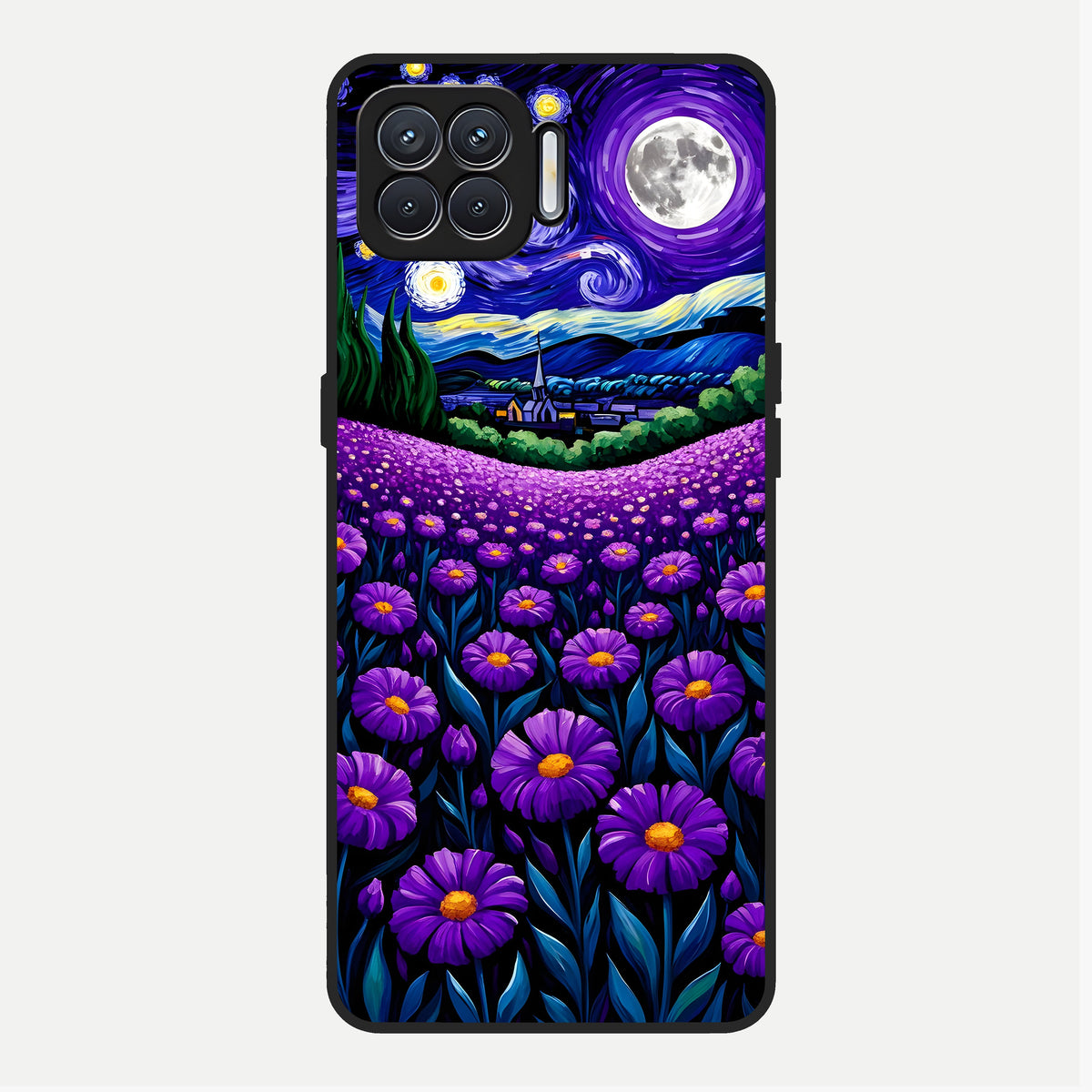  Lavender Moon Field Glass Case For Oppo F17 back cover – full design glossy printed glass finish