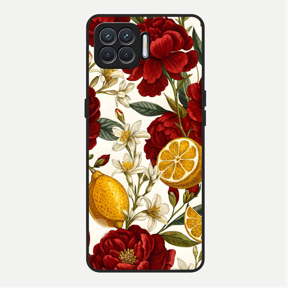  Lemon Rose Charm Glass Case For Oppo F17 back cover – full design glossy printed glass finish
